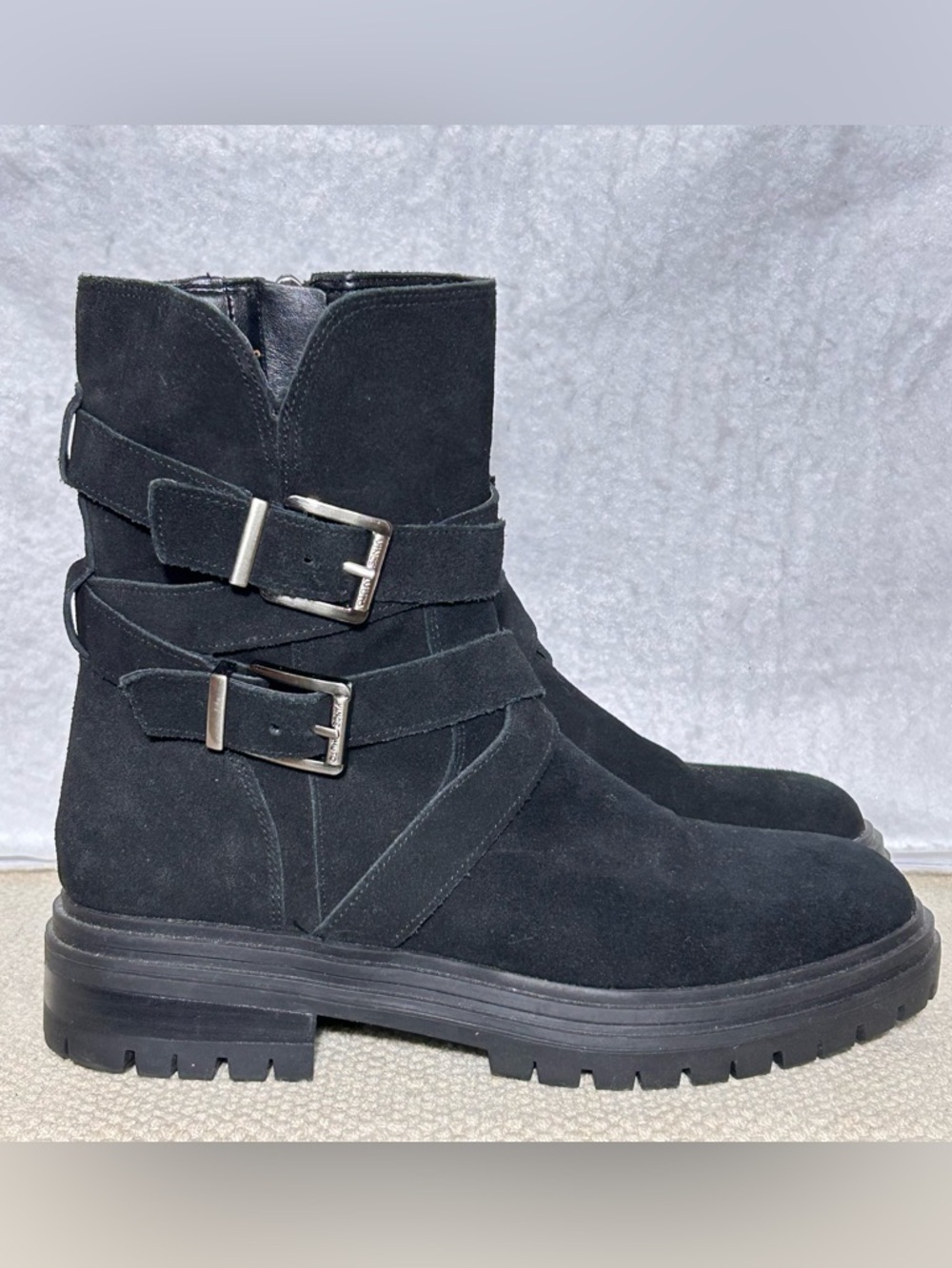 Vince Camuto Womens Black Suede Belisha Moto w/Side Zip Booties Boots SZ 7.5 M